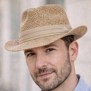 Dockers Straw Fedora Hat Tan Woven Panama Style Summer Beach Men's NWOT